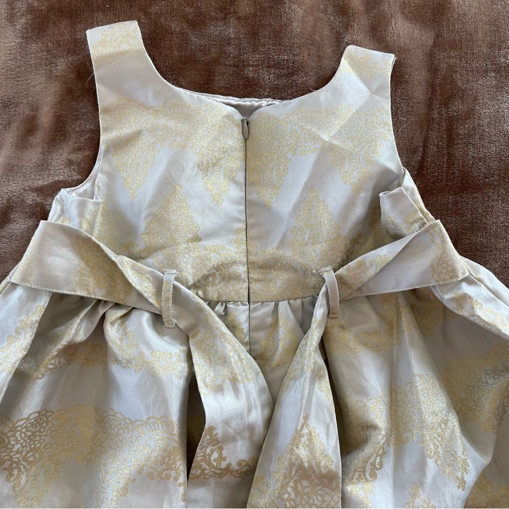 Monsoon Little Girls Damask Occasion Dress Puffy Silver/Gray and Gold Size 7/8 - Picture 14 of 15